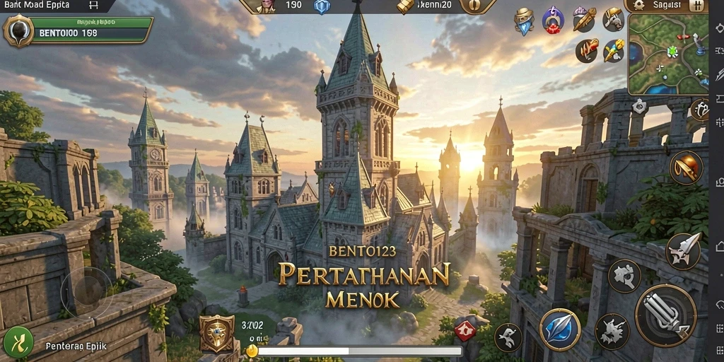 Tampilan gameplay menara pertahanan dalam BENTO123 yang seru dan menarik.