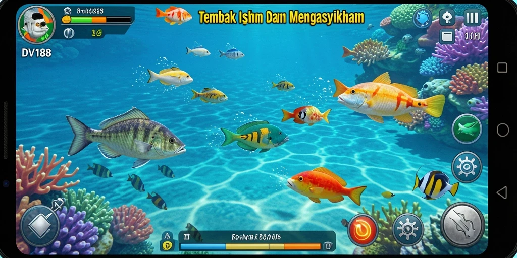 Tampilan gameplay menarik dari DV188 saat menembak ikan.