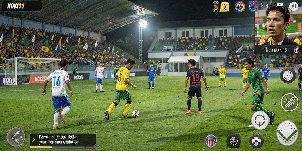 Menampilkan aksi seru pada lapangan sepak bola di HOKI99.