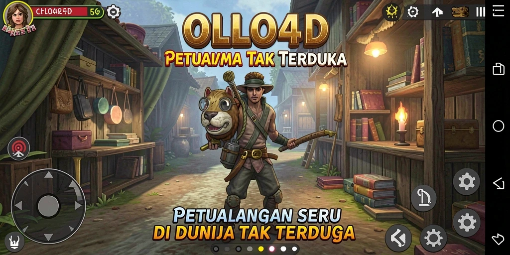 Screenshot utama OLLO4D menunjukkan karakter sedang menjelajahi hutan rimbun.