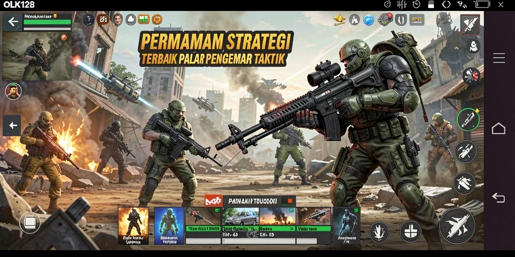 Tangkapan layar dari gameplay OLX128 yang menampilkan pertempuran strategis.