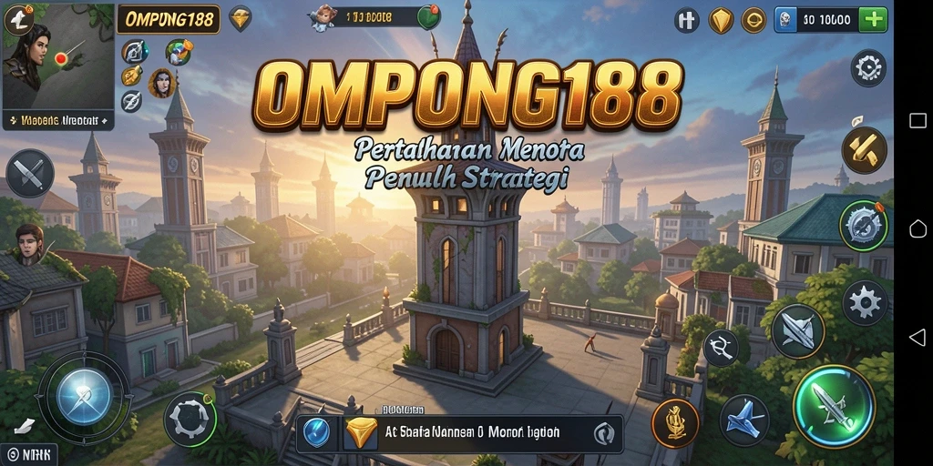 Menara pertahanan beraksi melawan gelombang musuh di OMPONG188.