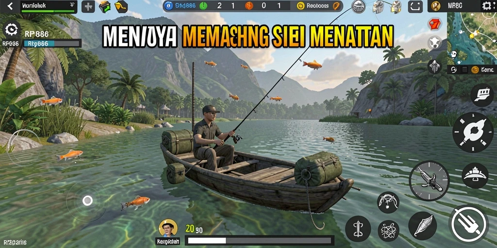 Screenshot gameplay RP886 menampilkan suasana pemancingan yang realistis dan menantang.