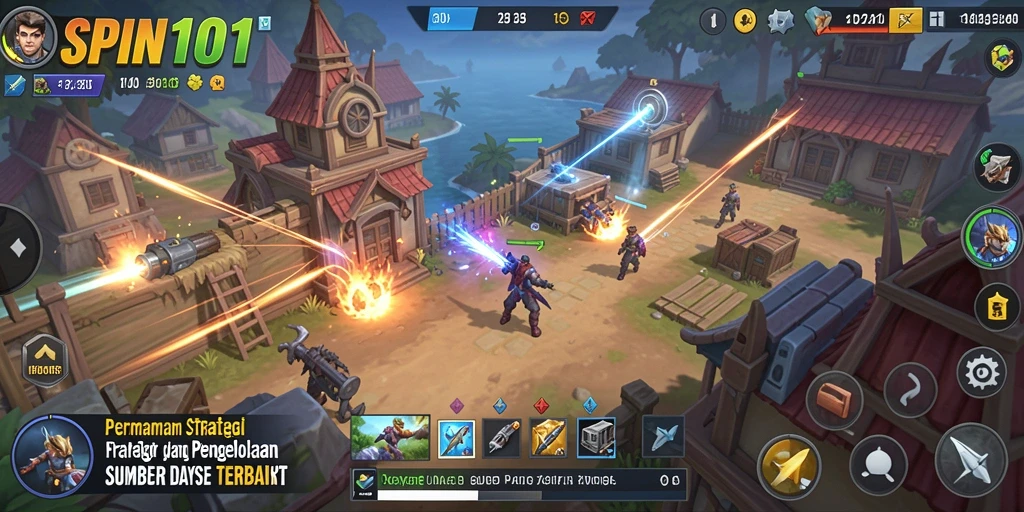 Screenshot SPIN101 menampilkan suasana gameplay SLG yang intens dan seru.