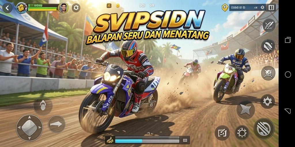Tampilan gameplay seru balapan di SVIPSIDN dengan banyak kendaraan pilihan.