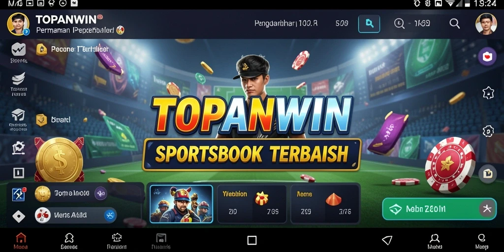 Screenshot tampilan aplikasi <strong>TOPANWIN</strong> menampilkan fitur taruhan olahraga.